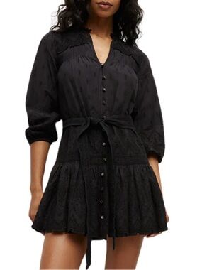 Veronica Beard Chrisjen Eyelet Drop Waist Dress Black Women’s 6 Boho NO BELT